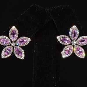 CERTIFIED NATURAL 2.36CTS VS F DIAMOND PINK SAPPHIRE 18K GOLD FLORAL EARRINGS